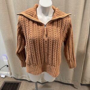 Aerie XXS Tan Knit Quarter Zip Pullover Sweater‎